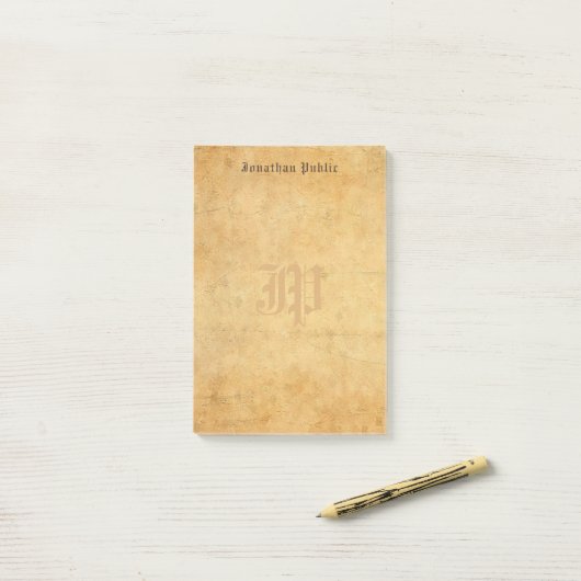 Elegant Old Paper Kijk Monogram Sjabloon Post-it® Notes (Op bureau)