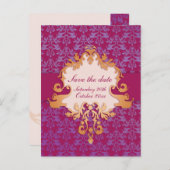 Elegant olifant behalve de datum paars/goudkaart aankondigingskaart (Voorkant / Achterkant)