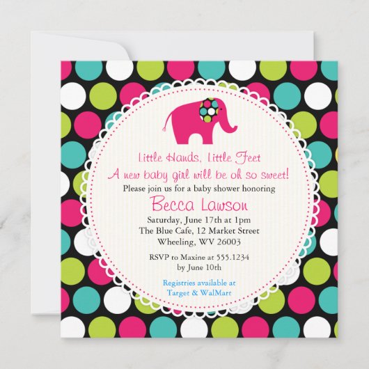 Elegant olifant pokadots Baby Shower Invitations Kaart (Voorkant)