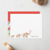 Elegant olifant Train Floral Decoratief  Notitiekaartje (Voorkant / Achterkant in situ)