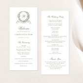 Elegant Olijf Eik  Krans Sage Bruiloft Programmakaart