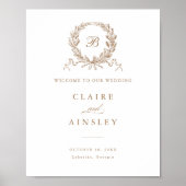 Elegant  Olijf Eiken Gouden Krans Welkomstbord Poster (Voorkant)