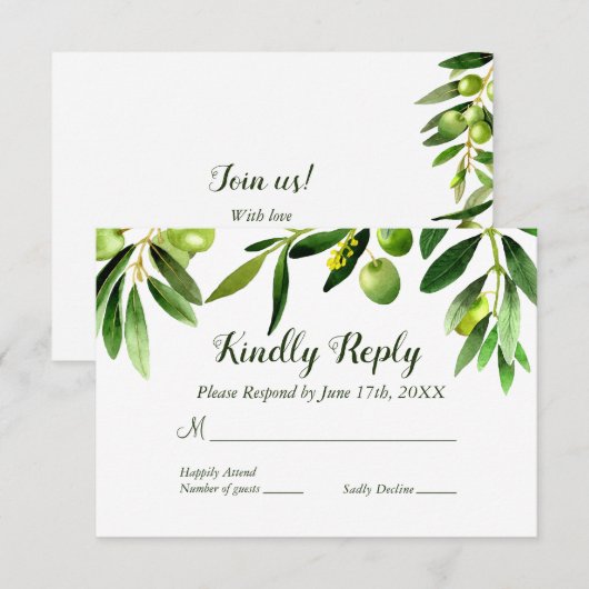 Elegant Olijfblad Boho Tuin RSVP Kaart (Voorkant / Achterkant)