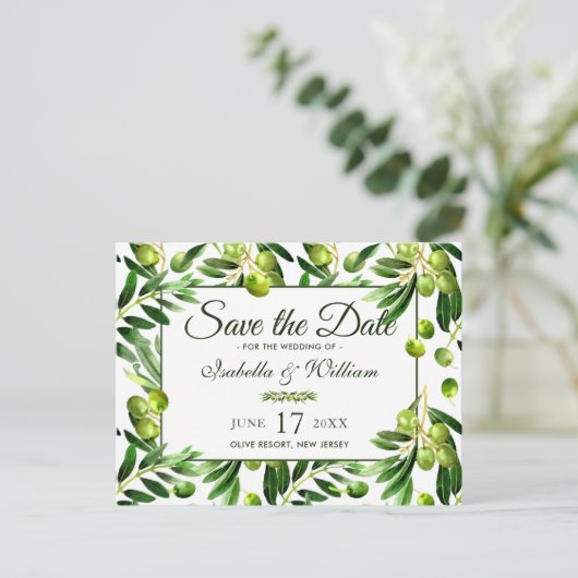 Elegant Olijfblad Boho Tuin Save the Date Aankondigingskaart (Staand voorkant)