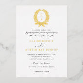 Elegant Olijfblad Krans Trouwgoud Folie Uitnodiging (Voorkant)