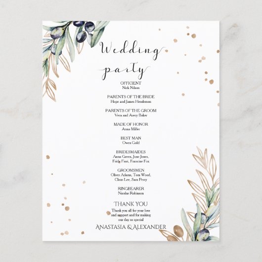 Elegant olijfbruiloft-kaart. flyer (Achterkant)