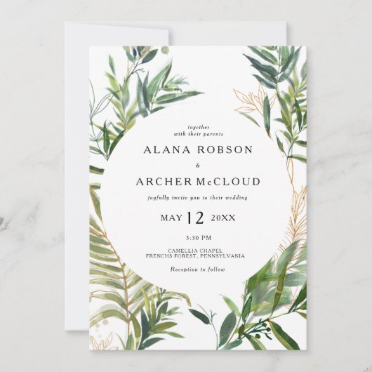 Elegant olijfgroen allemaal op één uitnodiging (Voorkant)
