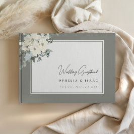 Elegant Olijfgroen Bloem Boek voor Huwelijksgasten