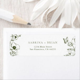 Elegant Olijfgroen Bloem Bruiloft Retouradres Etiket
