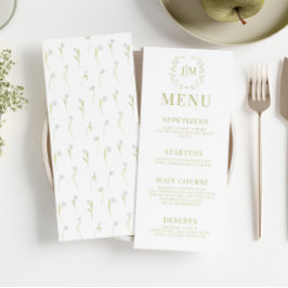 Elegant Olijfgroen Bloementuin Bruiloft Menu