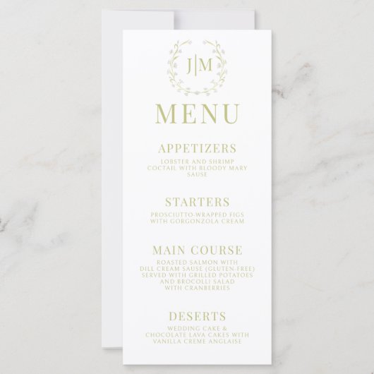 Elegant Olijfgroen Bloementuin Bruiloft Menu (Voorkant)