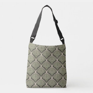 Elegant Olijfgroen Botanisch Waaierspatroon Neutra Crossbody Tas