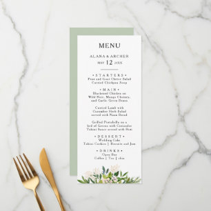 Elegant Olijfgroen Bruiloft Diner Menu