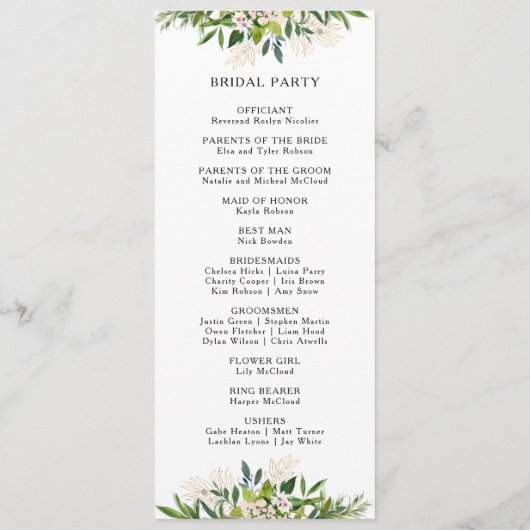 Elegant Olijfgroen Bruiloft Programma Programmakaart (Achterkant)