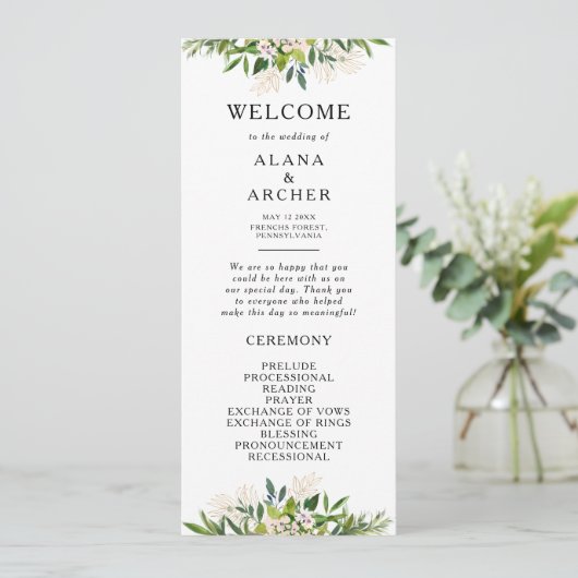 Elegant Olijfgroen Bruiloft Programma Programmakaart (Staand voorkant)