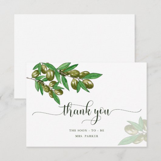 Elegant olijfgroen dank je kaart (Voorkant / Achterkant)