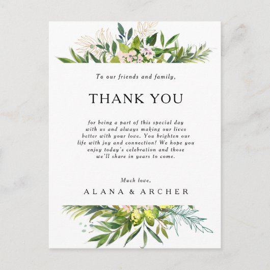 Elegant olijfgroen Dank u Receptie Kaart (Voorkant)