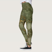 Elegant Olijfgroen en Goud Marmer Leggings (Links)