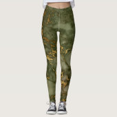 Elegant Olijfgroen en Goud Marmer Leggings (Voorkant)