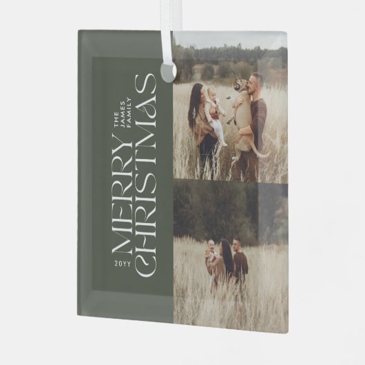 Elegant olijfgroen gebladerte moderne minimale fot glas ornament (Voorkant links)