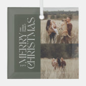 Elegant olijfgroen gebladerte moderne minimale fot glas ornament (Voorkant)