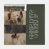 Elegant olijfgroen gebladerte moderne minimale fot glas ornament (Achterkant)