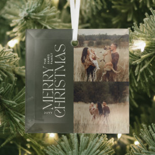 Elegant olijfgroen gebladerte moderne minimale fot glas ornament