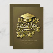 Elegant Olijfgroen Goud Afstudeerder Pet Blad Afst Bedankkaart (Voorkant / Achterkant)
