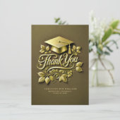 Elegant Olijfgroen Goud Afstudeerder Pet Blad Afst Bedankkaart (Staand voorkant)