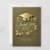 Elegant Olijfgroen Goud Afstudeerder Pet Blad Afst Bedankkaart (Voorkant)