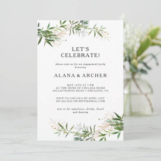 Elegant olijfgroen Laten we de uitnodiging vieren (Staand voorkant)