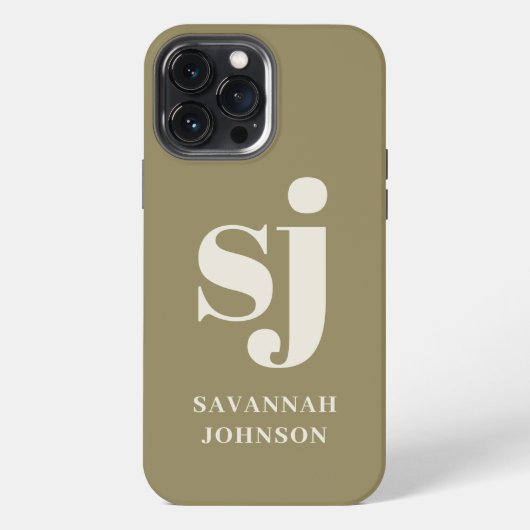 Elegant Olijfgroen monogram initialen iPhone Hoesje (Achterkant)