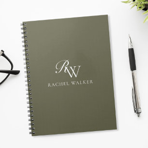 Elegant Olijfgroen Monogram Notitieboek