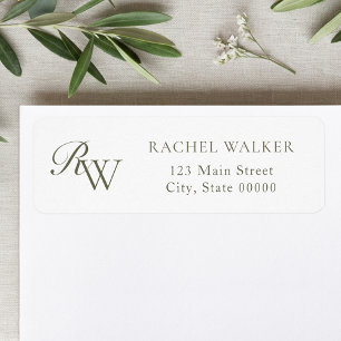 Elegant Olijfgroen Monogram Terugadres Etiket