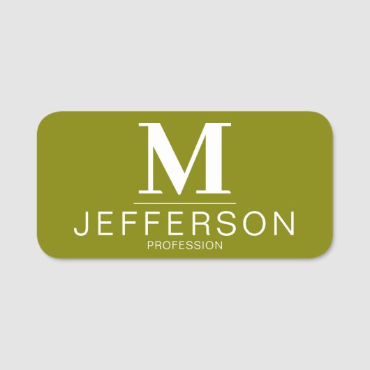 Elegant Olijfgroen Monogram: Trendy Professional Naamplaatje (Voorkant)
