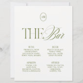 Elegant Olijfgroen The Bar Trouwmenu (Voorkant)