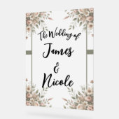 Elegant Olijfgroen & Wit Bloemen Huwelijksbord Acryl Bord (Hoek)