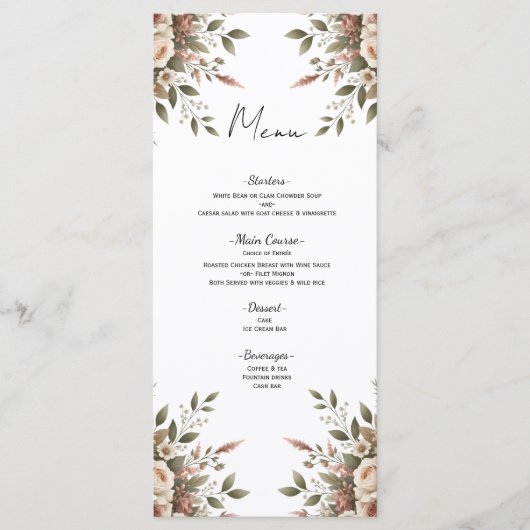 Elegant Olijfgroen & Witte Bloemhoekmenu Menu (Voorkant)