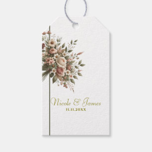 Elegant Olijfgroen & Witte Bloemige Hoek Bruiloft Cadeaulabel