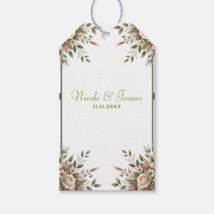 Elegant Olijfgroen & Witte Bloemige Hoek Bruiloft Cadeaulabel