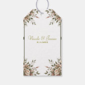 Elegant Olijfgroen & Witte Bloemige Hoek Bruiloft Cadeaulabel (Achterkant)