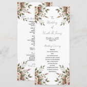 Elegant Olijfgroene en Witte Bloemige Hoek Bruilof Programmakaart (Voorkant / Achterkant)
