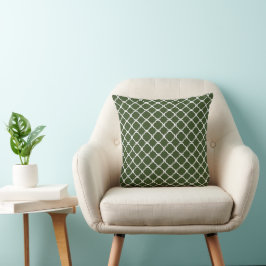 Elegant olijfgroene Marokkaanse quatrefoil-patroon Kussen