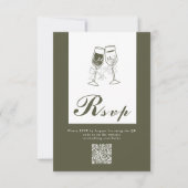 Elegant Olijfhout Groen QR Code Huwelijk RSVP Kaartje (Voorkant)