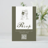 Elegant Olijfhout Groen QR Code Huwelijk RSVP Kaartje (Staand voorkant)