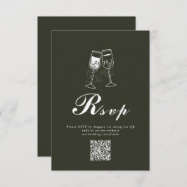 Elegant Olijfhout Groen QR Code Huwelijk RSVP Kaartje