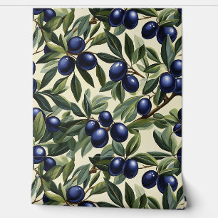 Elegant Olijftak Patroon met Deep Blue Olijven Behang