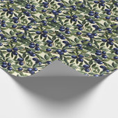 Elegant Olijftak Patroon met Deep Blue Olijven Cadeaupapier (Hoek)