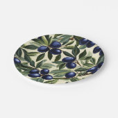 Elegant Olijftak Patroon met Deep Blue Olijven Papieren Bordje (Gekanteld)