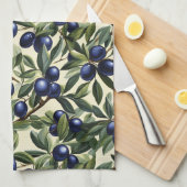 Elegant Olijftak Patroon met Deep Blue Olijven Theedoek (Quarter Fold)